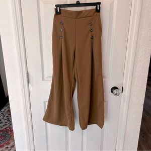 Flowy Brown Capri Pants with Silver Button Details